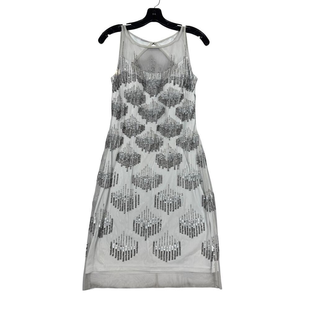 Gianni Bini Silver Sequin Mesh Cocktail Dress Size 4